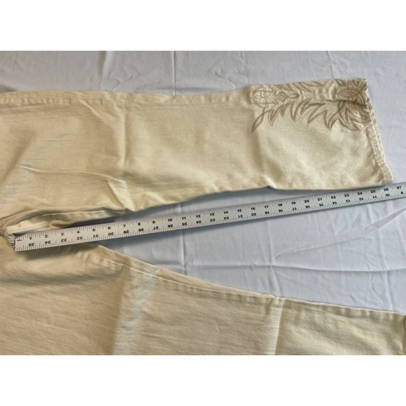 Ralph Lauren Jeans Co Size 14 Tan Wide Leg Denim Mid Rise Stretch 32 Embroidered - Picture 9 of 12